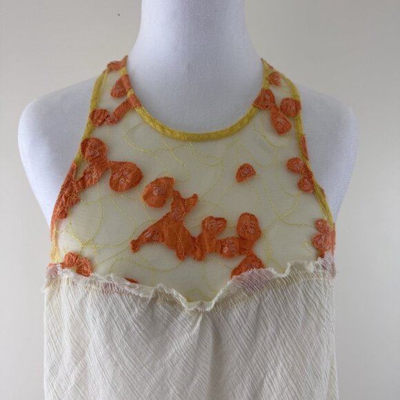 Free People Grecian Off White Gauze Yellow Orange Lace Tunic Tank Top Size M - Picture 6 of 12
